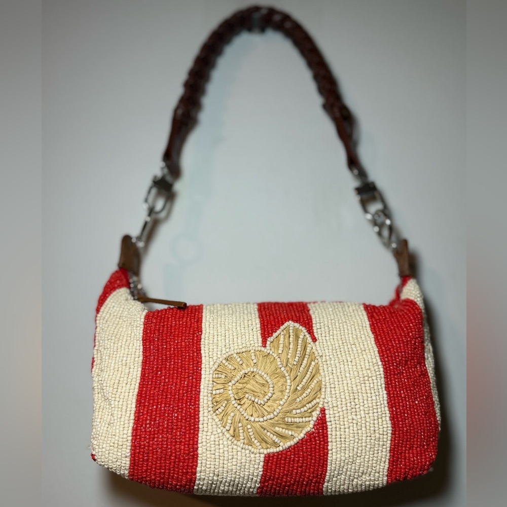 Zara Red and Cream Beaded Shoulder Bag - Picture 2 of 7